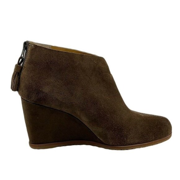 Korks Womens Brown Suede Wedge Ankle Boots 8M With Back Zipper Closure - Picture 8 of 12